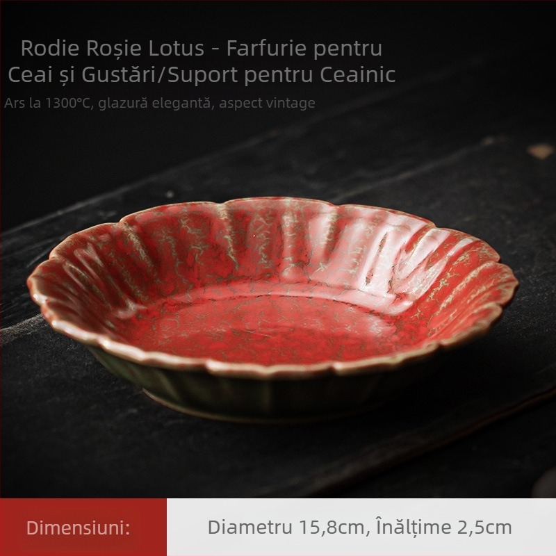 Lang Hong suport ceramic pentru ceainic, ceainic din lut mov, set Kung Fu pentru ceremonie de ceai cu farfurie de servire și covoraș izolator