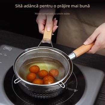 Filtru de ulei din oțel inoxidabil 304 cu mâner din lemn, sită ultra-fină pentru prăjit