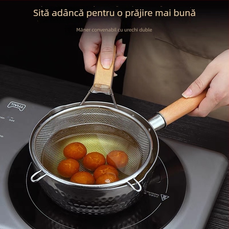 Filtru de ulei din oțel inoxidabil 304 cu mâner din lemn, sită ultra-fină pentru prăjit