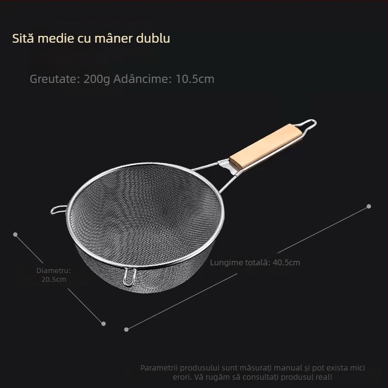Filtru de ulei din oțel inoxidabil 304 cu mâner din lemn, sită ultra-fină pentru prăjit