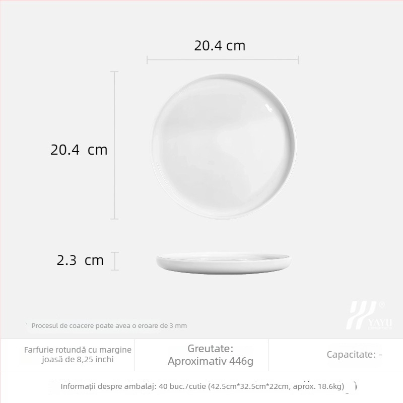 Farfurie rotundă din ceramică albă, porțelan rezistent la temperaturi ridicate, stil occidental, pentru friptură, fructe și desert, margine joasă