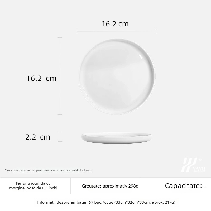Farfurie rotundă din ceramică albă, porțelan rezistent la temperaturi ridicate, stil occidental, pentru friptură, fructe și desert, margine joasă