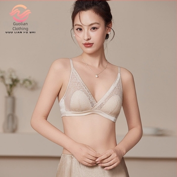 Sutien din mătase Mulberry, satin elastic, subțire, cupe în formă de petală, decolteu franțuzesc adânc V, fără fir, cupă 3/4, design cu spate