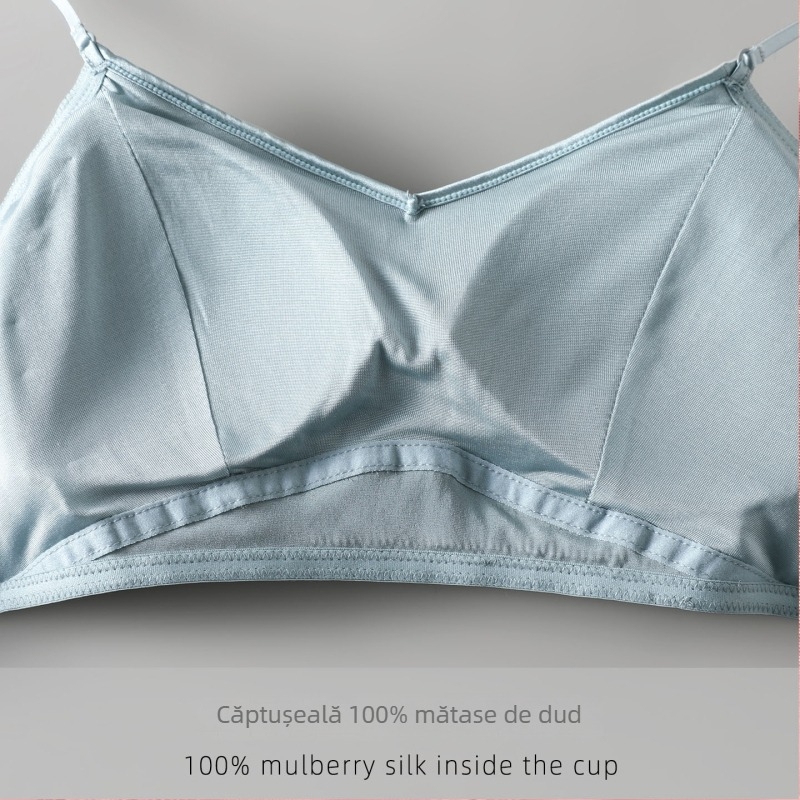 Sutien fără bretele din mătase Mulberry, satin perlat, plăcut pielii, respirabil, subțire, fără armături, spate în formă de U