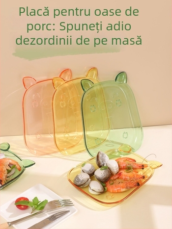 Farfurie din plastic cu design animat de purceluș pentru gustări, fructe și deserturi, diametrul 14 cm, formă neregulată, stil proaspăt și drăguț