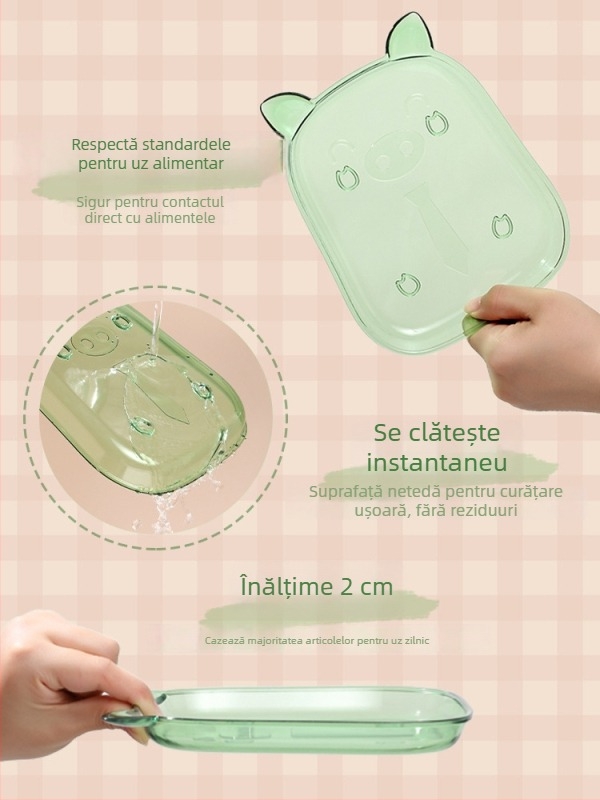Farfurie din plastic cu design animat de purceluș pentru gustări, fructe și deserturi, diametrul 14 cm, formă neregulată, stil proaspăt și drăguț
