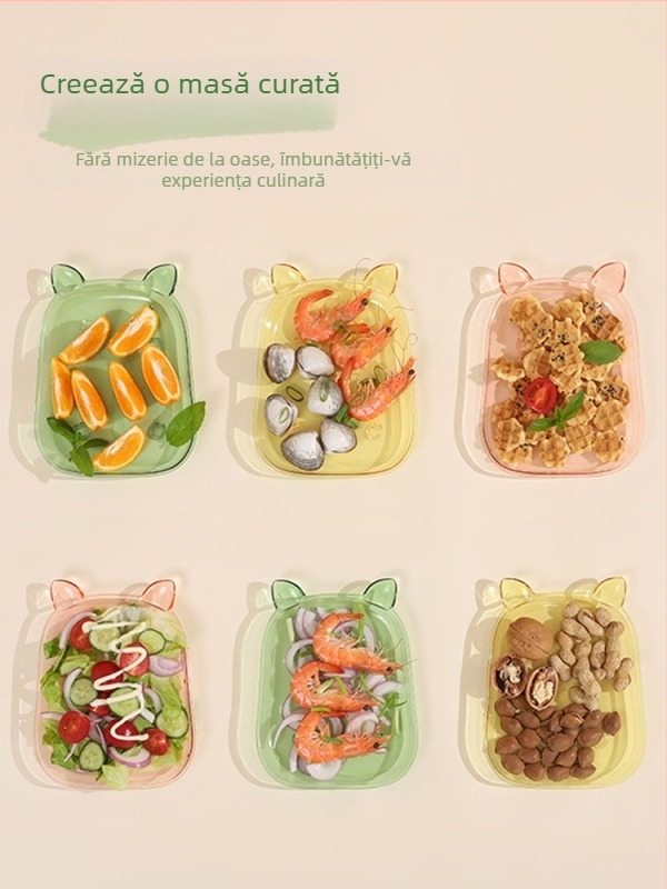 Farfurie din plastic cu design animat de purceluș pentru gustări, fructe și deserturi, diametrul 14 cm, formă neregulată, stil proaspăt și drăguț