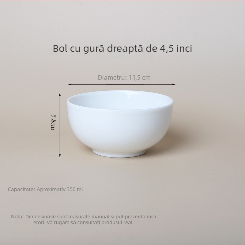 Vas ceramic alb, bol mare pentru noodles și supă pentru hoteluri și restaurante, bol de orez pentru uz casnic, bol cu margine dreaptă anti-arz, logo personalizat