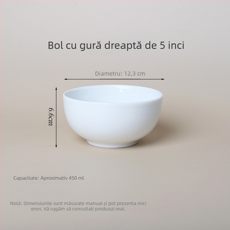 Vas ceramic alb, bol mare pentru noodles și supă pentru hoteluri și restaurante, bol de orez pentru uz casnic, bol cu margine dreaptă anti-arz, logo personalizat