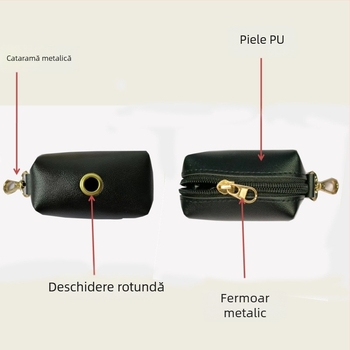 Dispenser portabil pentru pungi de gunoi pentru câini, din piele PU, cu husă de depozitare
