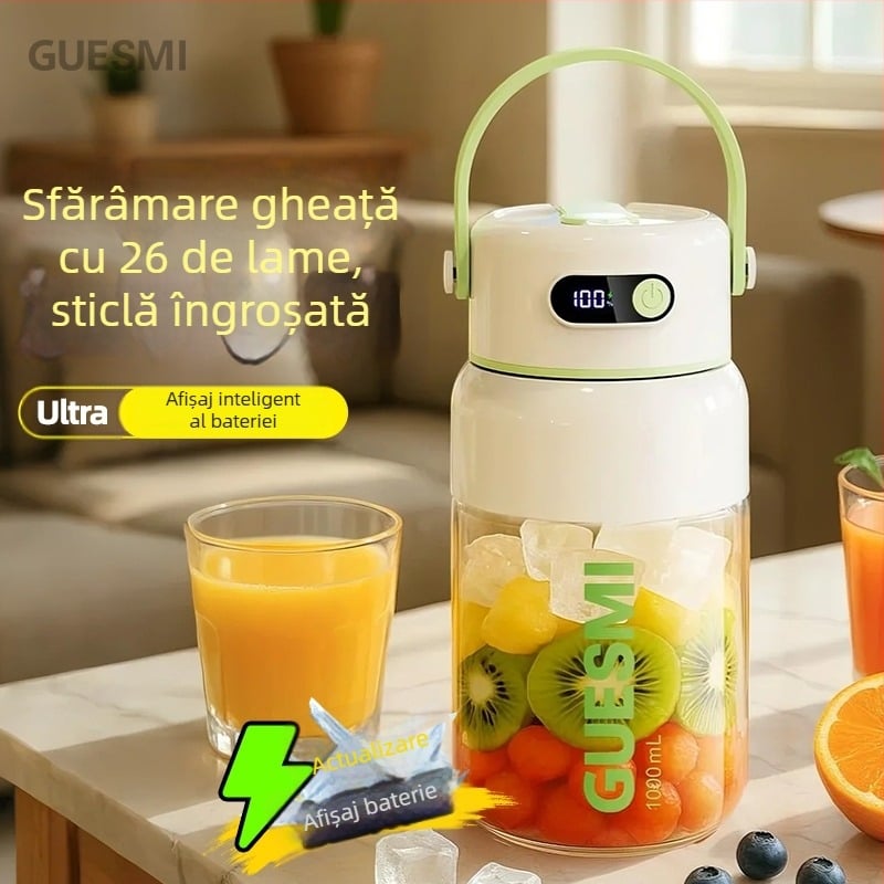 Storcător portabil din sticlă, compact pentru uz casnic, multifuncțional pentru fructe și legume, pahar de suc cu încărcare wireless