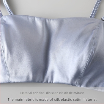 Sutien fără bretele, din satin de mătase de înaltă calitate, căptușit cu 100% mătase Mulberry, plăcut la atingere, confortabil, design simplu, subțire, lucios