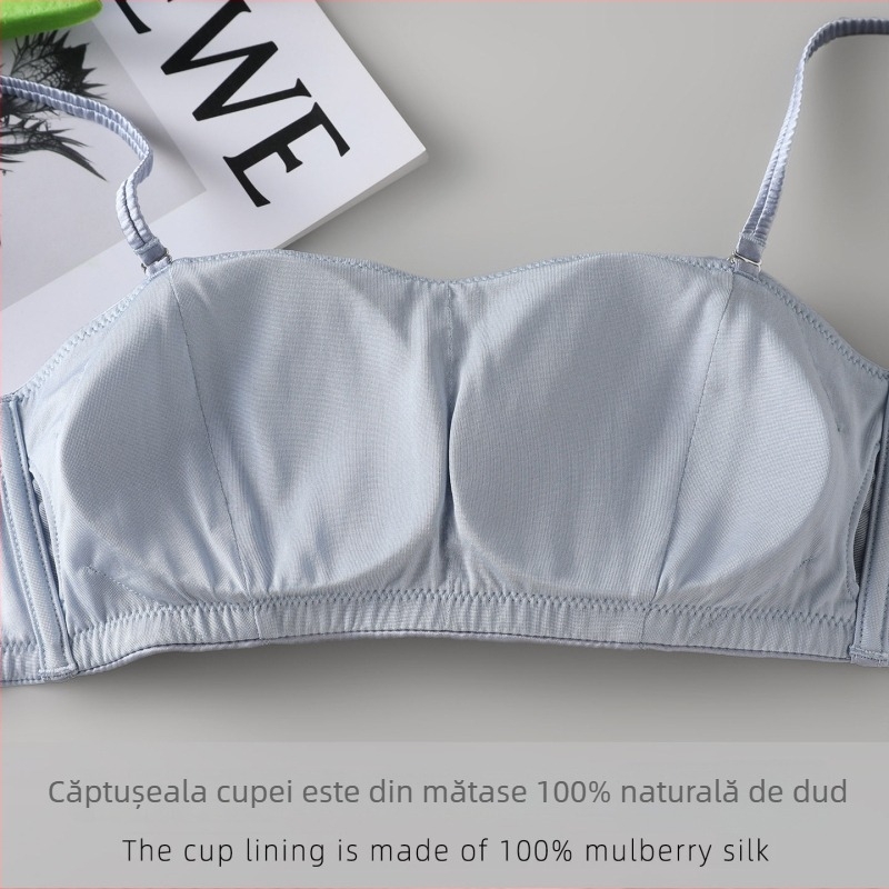 Sutien fără bretele, din satin de mătase de înaltă calitate, căptușit cu 100% mătase Mulberry, plăcut la atingere, confortabil, design simplu, subțire, lucios