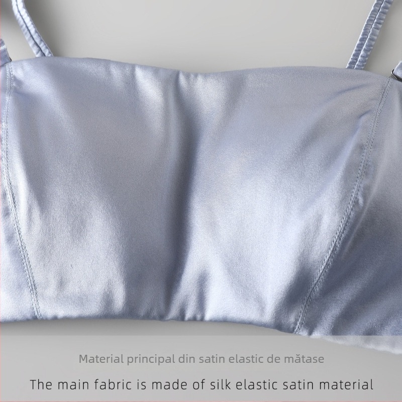 Sutien fără bretele, din satin de mătase de înaltă calitate, căptușit cu 100% mătase Mulberry, plăcut la atingere, confortabil, design simplu, subțire, lucios