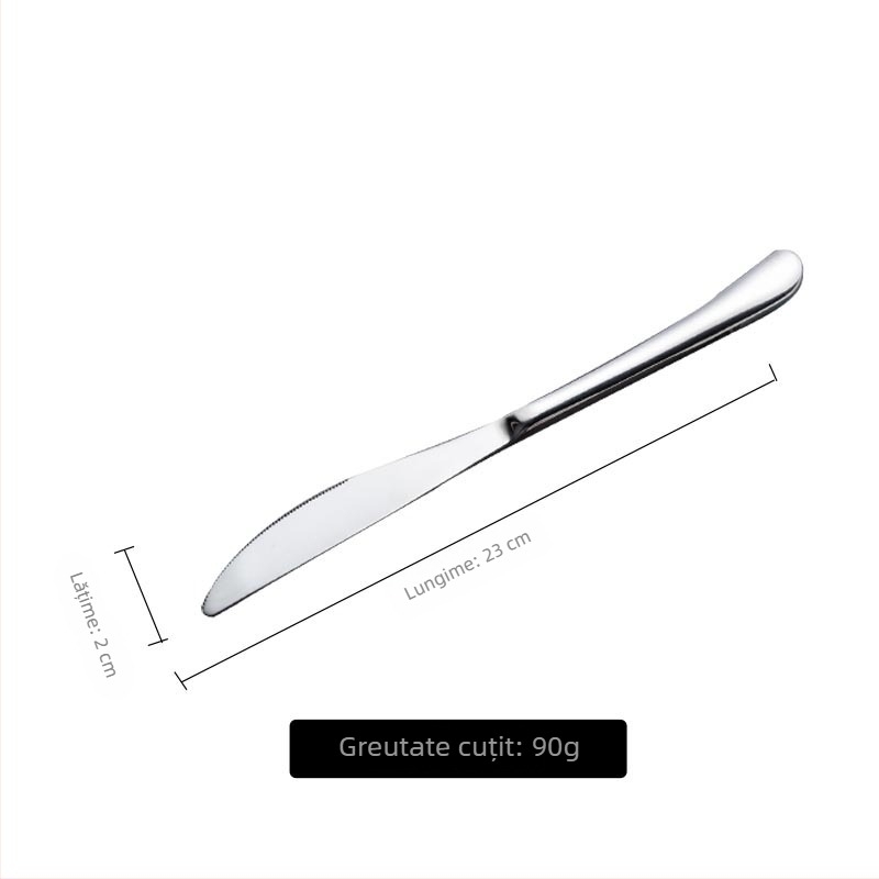 Set în stil european din oțel inoxidabil 304: cuțit pentru steak, furculiță și lingură, cu design îngroșat; versiune de două piese (cuțit și furculiță) sau trei piese (cuțit, furculiță și lingură)