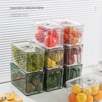 Cutie transparentă de plastic pentru frigider, capacitate mare, pereți groși, drenaj, menținerea prospețimii
