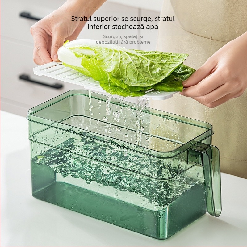 Cutie transparentă de plastic pentru frigider, capacitate mare, pereți groși, drenaj, menținerea prospețimii