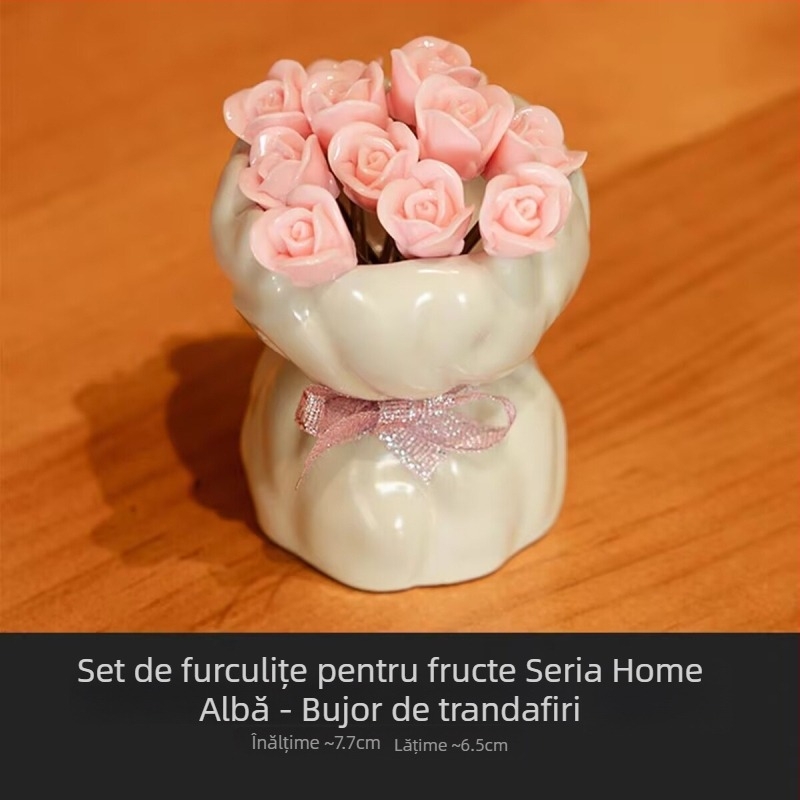 Set de furculițe pentru fructe, în formă de trandafir, pentru uz casnic, furculițe elegante pentru deserturi și torturi, sigure pentru copii, din oțel inoxidabil
