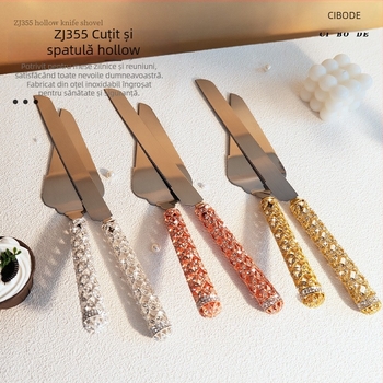 Set de două piese: cuțit pentru tort și spatulă cu design decupat, stil european, tacâmuri occidentale pentru restaurante și hoteluri