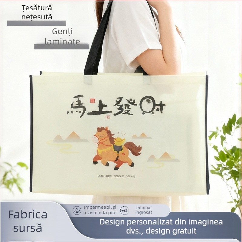 Geantă tote laminată din material nețesut, cu logo personalizat, capacitate mare, cadouri și cumpărături