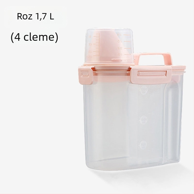 Recipient de depozitare a hranei pentru animale de companie, portabil, sigilat, rezistent la umiditate, cu pahar de măsurare, pentru hrană de câine și pisică, capacitate 1.7L/3L