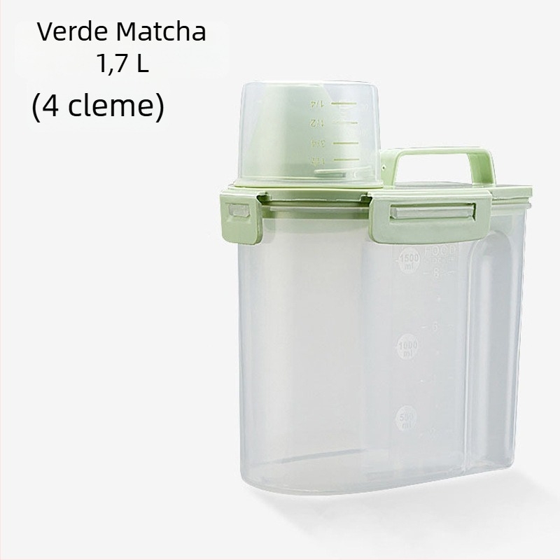 Recipient de depozitare a hranei pentru animale de companie, portabil, sigilat, rezistent la umiditate, cu pahar de măsurare, pentru hrană de câine și pisică, capacitate 1.7L/3L