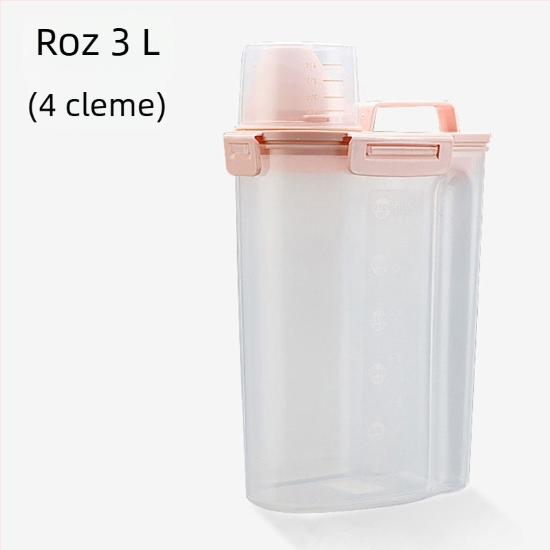 Recipient de depozitare a hranei pentru animale de companie, portabil, sigilat, rezistent la umiditate, cu pahar de măsurare, pentru hrană de câine și pisică, capacitate 1.7L/3L