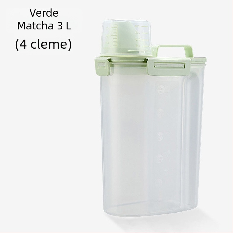 Recipient de depozitare a hranei pentru animale de companie, portabil, sigilat, rezistent la umiditate, cu pahar de măsurare, pentru hrană de câine și pisică, capacitate 1.7L/3L