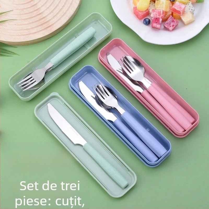 Set de tacâmuri din oțel inoxidabil pentru bucătărie occidentală: cuțit de friptură, furculiță și lingură, stil francez, în cutie