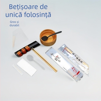 Bețişoare din lemn, de unică folosință, pentru restaurante, fast food și takeout; lingură individuală; set de 3 piese; ambalare tacâmuri 4 în 1; portabil