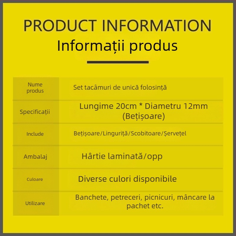 Bețişoare din lemn, de unică folosință, pentru restaurante, fast food și takeout; lingură individuală; set de 3 piese; ambalare tacâmuri 4 în 1; portabil