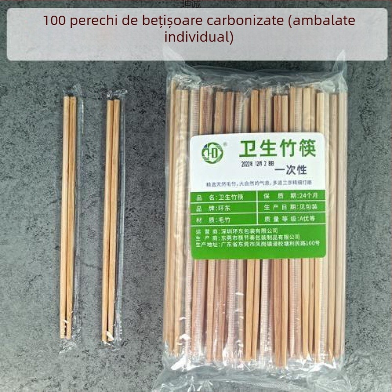 Bețișoare de unică folosință din bambus carbonizat, ambalate individual, îngroșate pentru utilizare comercială și pentru comenzi la pachet