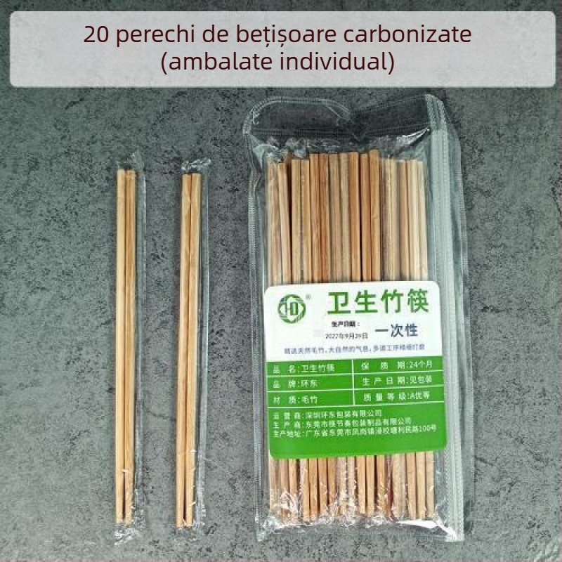 Bețișoare de unică folosință din bambus carbonizat, ambalate individual, îngroșate pentru utilizare comercială și pentru comenzi la pachet