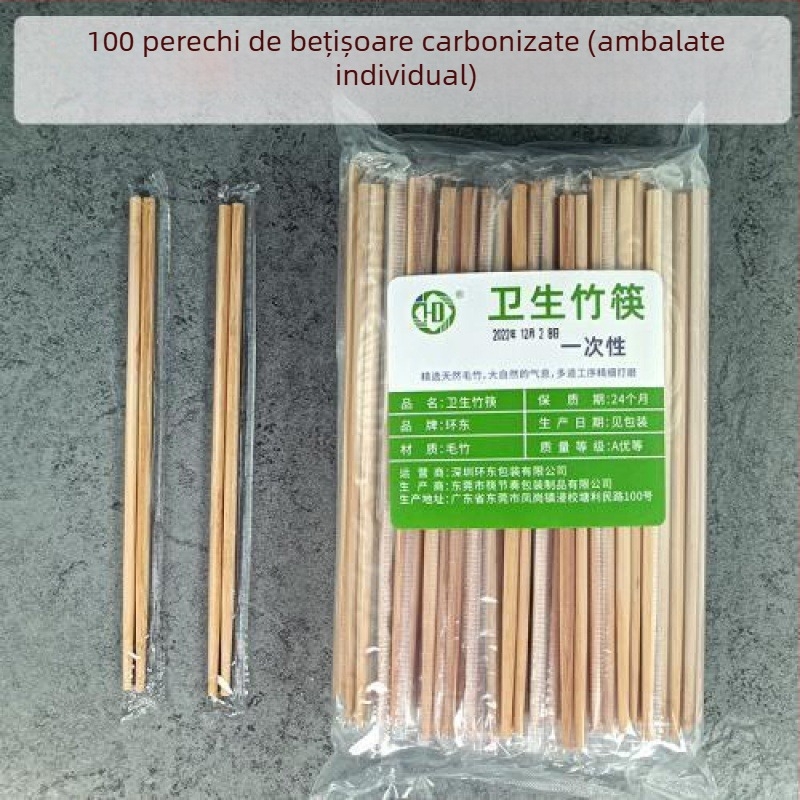 Bețișoare de unică folosință din bambus carbonizat, ambalate individual, îngroșate pentru utilizare comercială și pentru comenzi la pachet