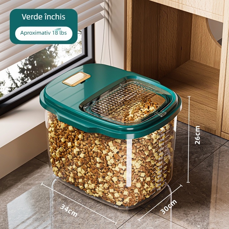 Container de depozitare hrană pentru pisici și câini, sigilat, rezistent la umezeală, împotriva dăunătorilor, cutie din plastic