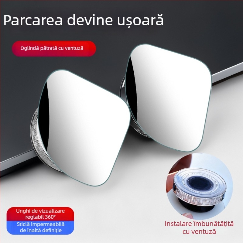 Oglindă retrovizoare cu adeziv, fără ramă, mică și rotundă, cu claritate înaltă, unghi convex de 360°, reglabilă pentru parcare și vizibilitate la unghi mort