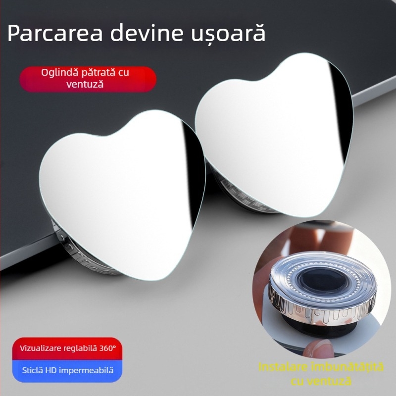Oglindă retrovizoare cu adeziv, fără ramă, mică și rotundă, cu claritate înaltă, unghi convex de 360°, reglabilă pentru parcare și vizibilitate la unghi mort