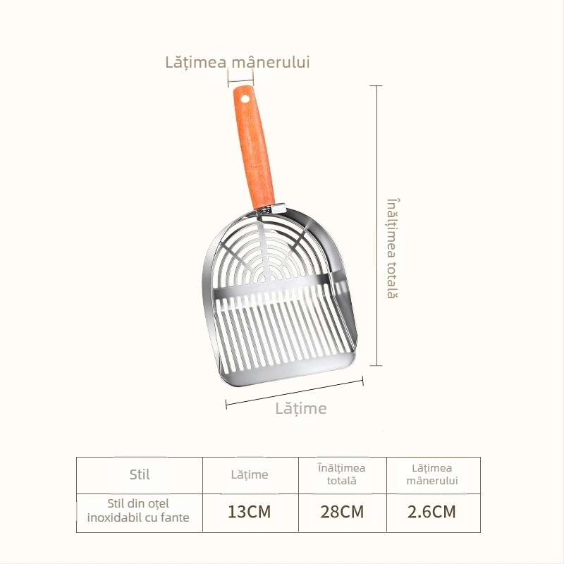 Lingură pentru nisip de pisică din oțel inoxidabil, mare, grosime, suprafață înclinată, mâner lung, două găuri, filtrare rapidă, unealtă de curățare pentru animale de companie