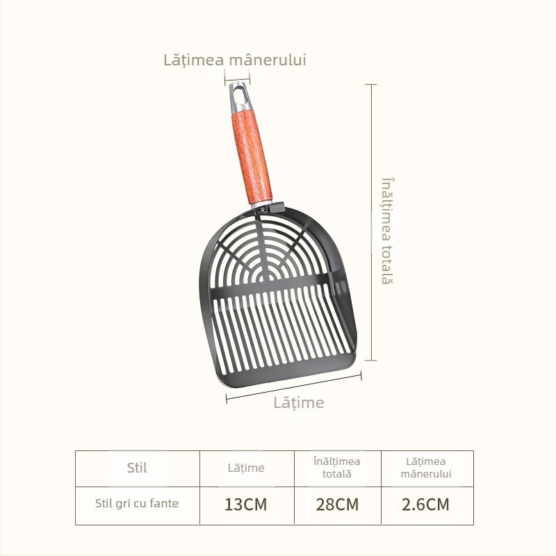 Lingură pentru nisip de pisică din oțel inoxidabil, mare, grosime, suprafață înclinată, mâner lung, două găuri, filtrare rapidă, unealtă de curățare pentru animale de companie