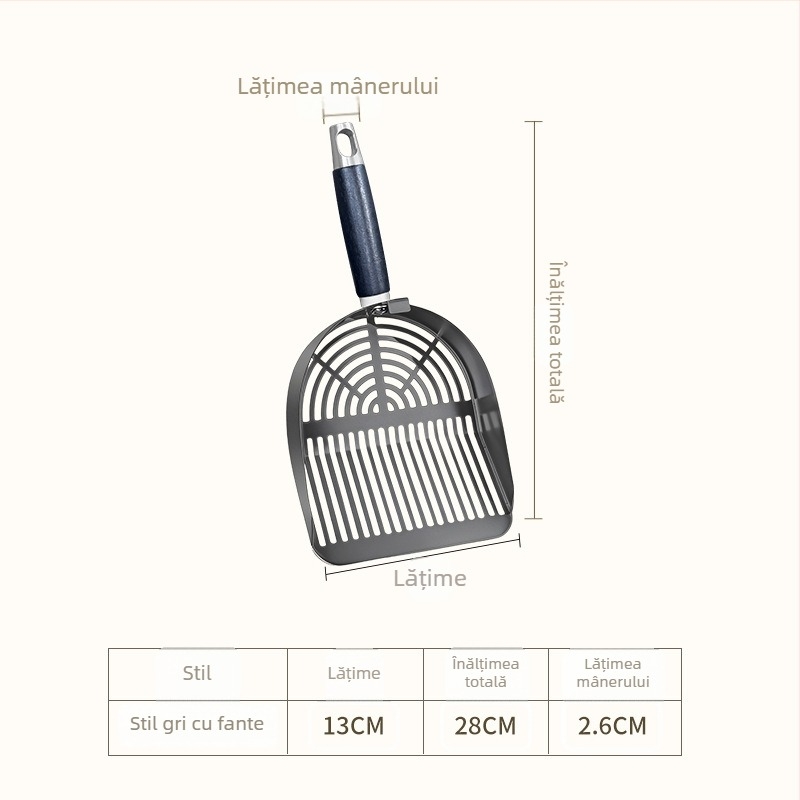 Lingură pentru nisip de pisică din oțel inoxidabil, mare, grosime, suprafață înclinată, mâner lung, două găuri, filtrare rapidă, unealtă de curățare pentru animale de companie