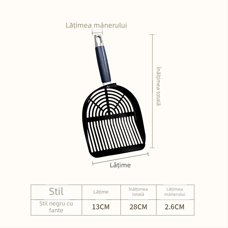 Lingură pentru nisip de pisică din oțel inoxidabil, mare, grosime, suprafață înclinată, mâner lung, două găuri, filtrare rapidă, unealtă de curățare pentru animale de companie