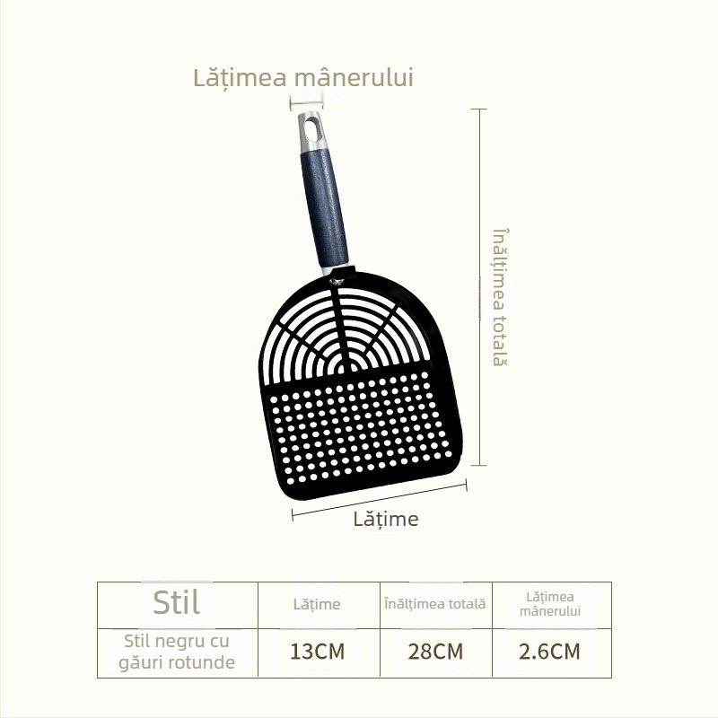 Lingură pentru nisip de pisică din oțel inoxidabil, mare, grosime, suprafață înclinată, mâner lung, două găuri, filtrare rapidă, unealtă de curățare pentru animale de companie