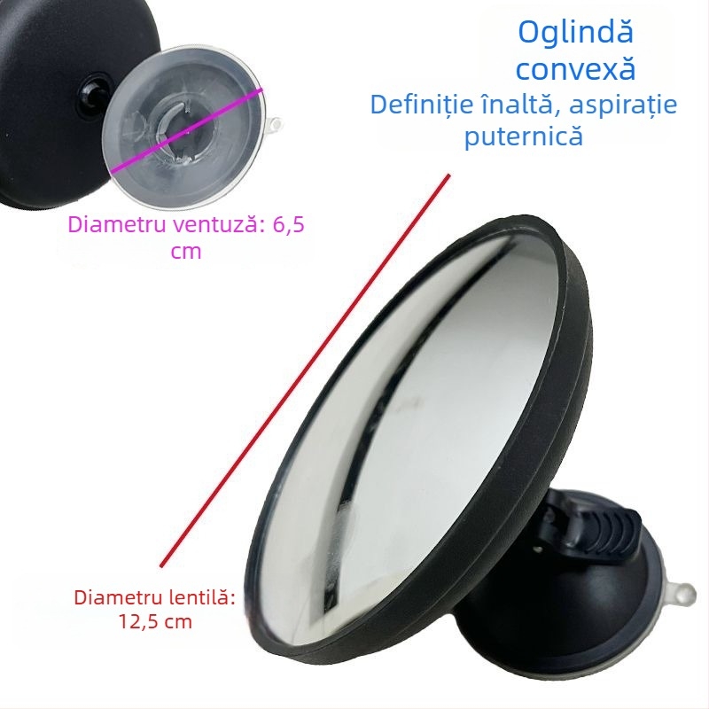 Oglindă retrovizoare interioară pentru mașină, cu ventuză, câmp vizual mare, oglindă auxiliară rotundă convexă