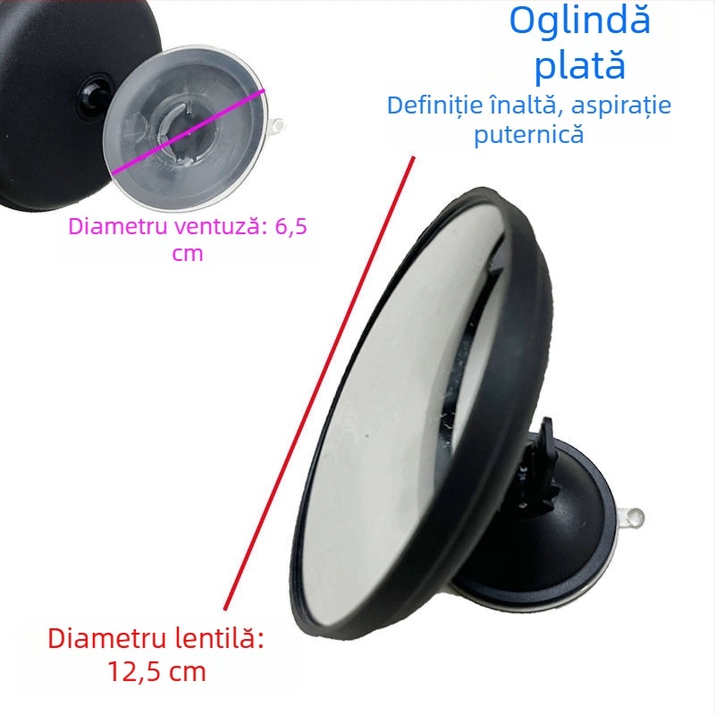 Oglindă retrovizoare interioară pentru mașină, cu ventuză, câmp vizual mare, oglindă auxiliară rotundă convexă