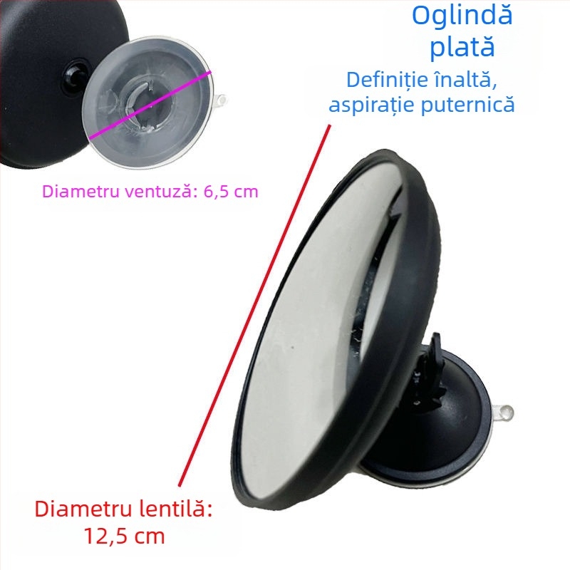 Oglindă retrovizoare interioară pentru mașină, cu ventuză, câmp vizual mare, oglindă auxiliară rotundă convexă