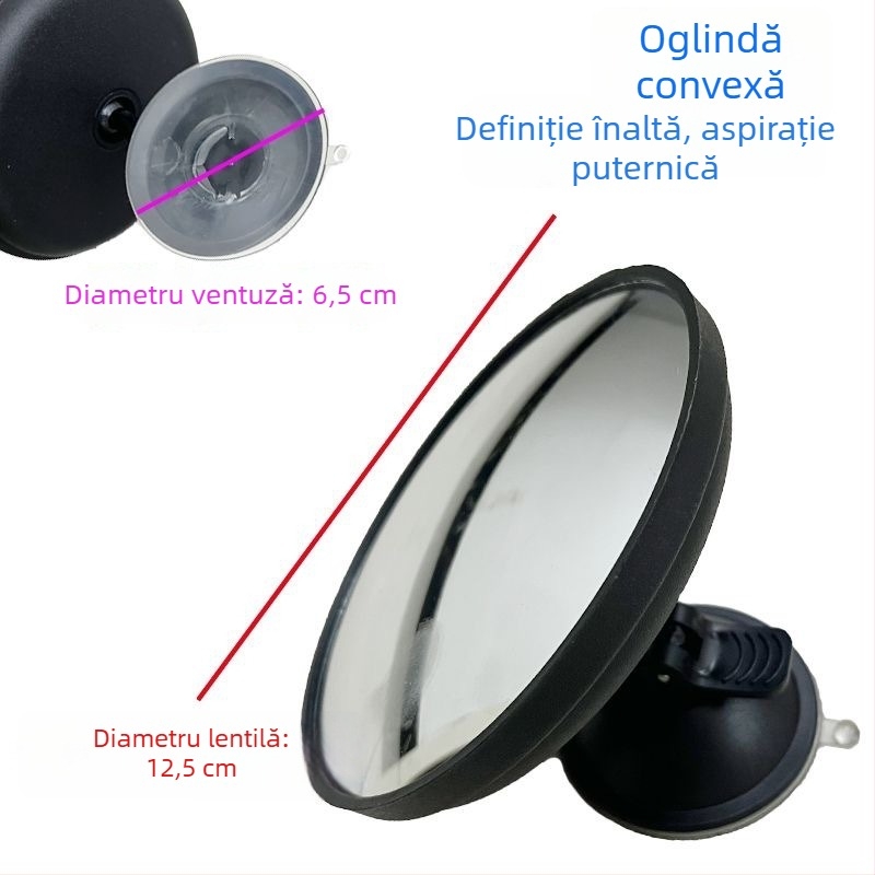 Oglindă retrovizoare interioară pentru mașină, cu ventuză, câmp vizual mare, oglindă auxiliară rotundă convexă