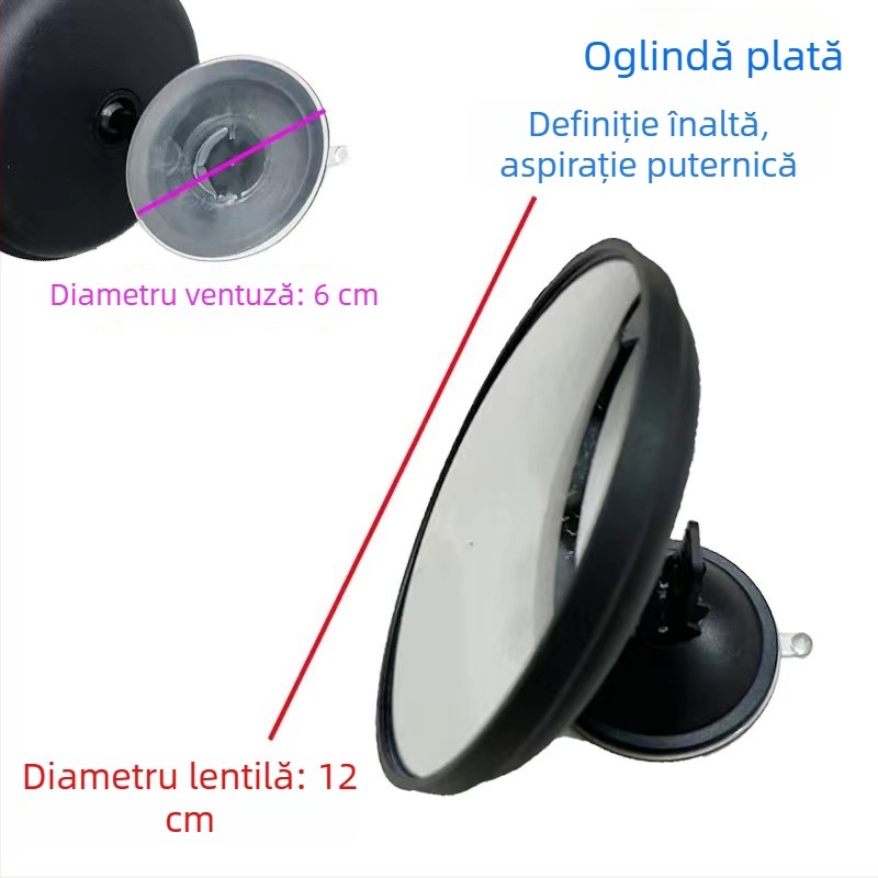 Oglindă retrovizoare interioară pentru mașină, cu ventuză, câmp vizual mare, oglindă auxiliară rotundă convexă