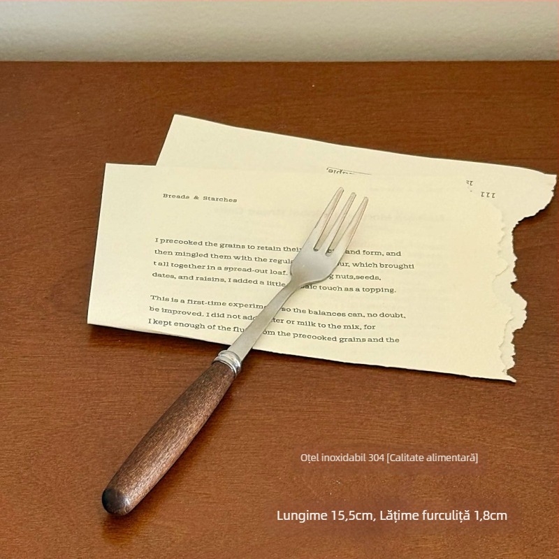 Set tacâmuri din oțel inoxidabil cu mâner din lemn, opt piese, portabil pentru exterior, masă în stil occidental, tacâmuri pentru hoteluri