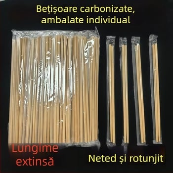 Bețișoare de unică folosință din bambus, extra lungi, ambalate individual, pentru uz casnic și takeout, rezistente la mucegai, carbonizate