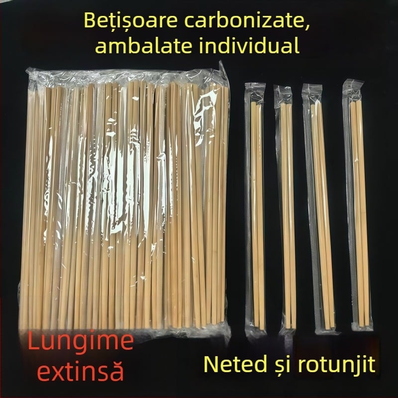 Bețișoare de unică folosință din bambus, extra lungi, ambalate individual, pentru uz casnic și takeout, rezistente la mucegai, carbonizate